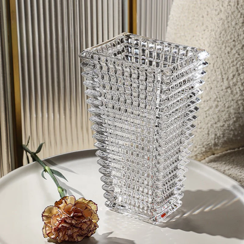 Embossed Wide Mouth Vase, Square Flower Vase Plant Pot Tabletop Decorative 3 Size