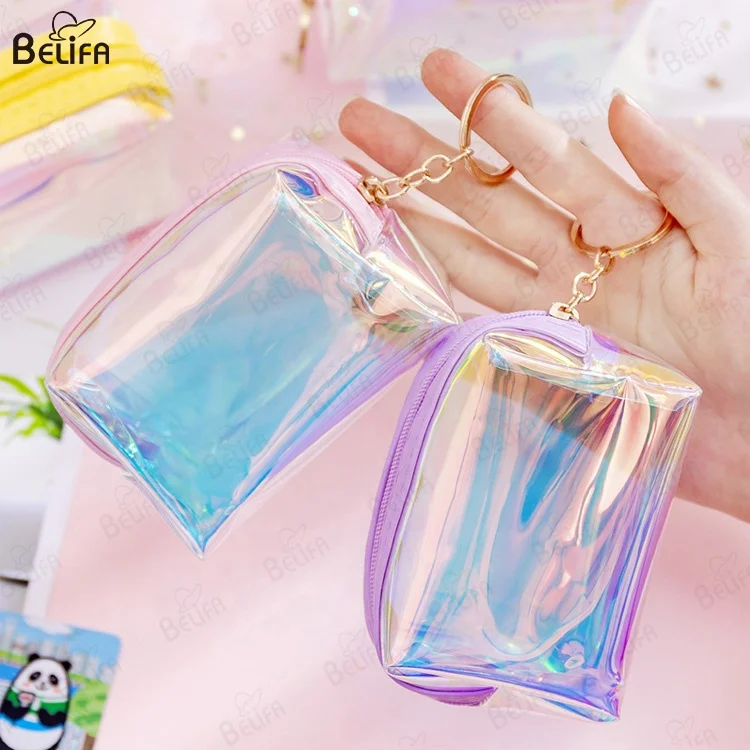 wholesale custom mini small square clear transparent plastic jelly kids girls ladies women zipper coin purses with keychain