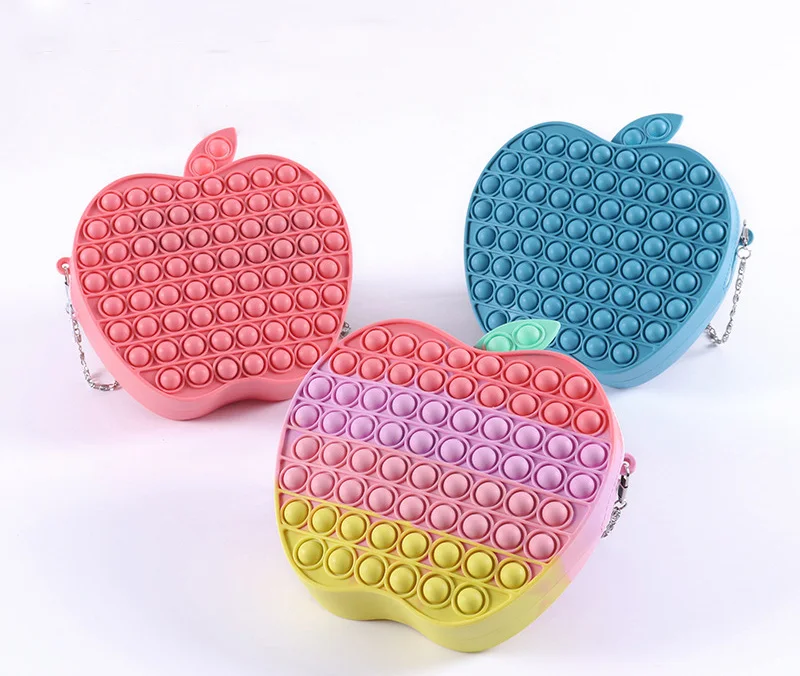 2021 New Design Silicone Stress Relief Push Pop Bubble Sensory Fidget Sensory Toy Apple Shoulder Handbag