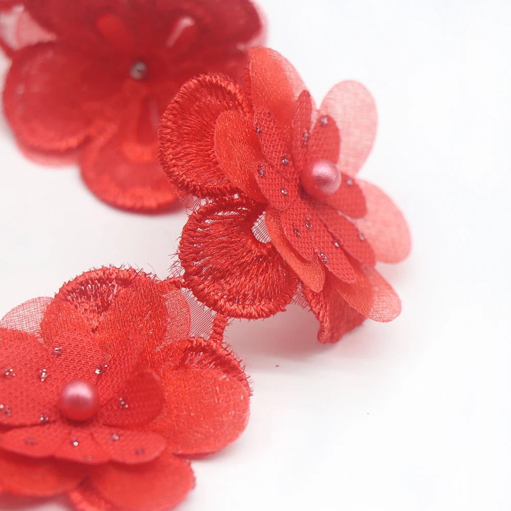 4.5cm Width Pearl Flower Beaded Embroidery DIY Accessories Sewing Material Just a trim Bride Lace Trim Fabrics For Dresses