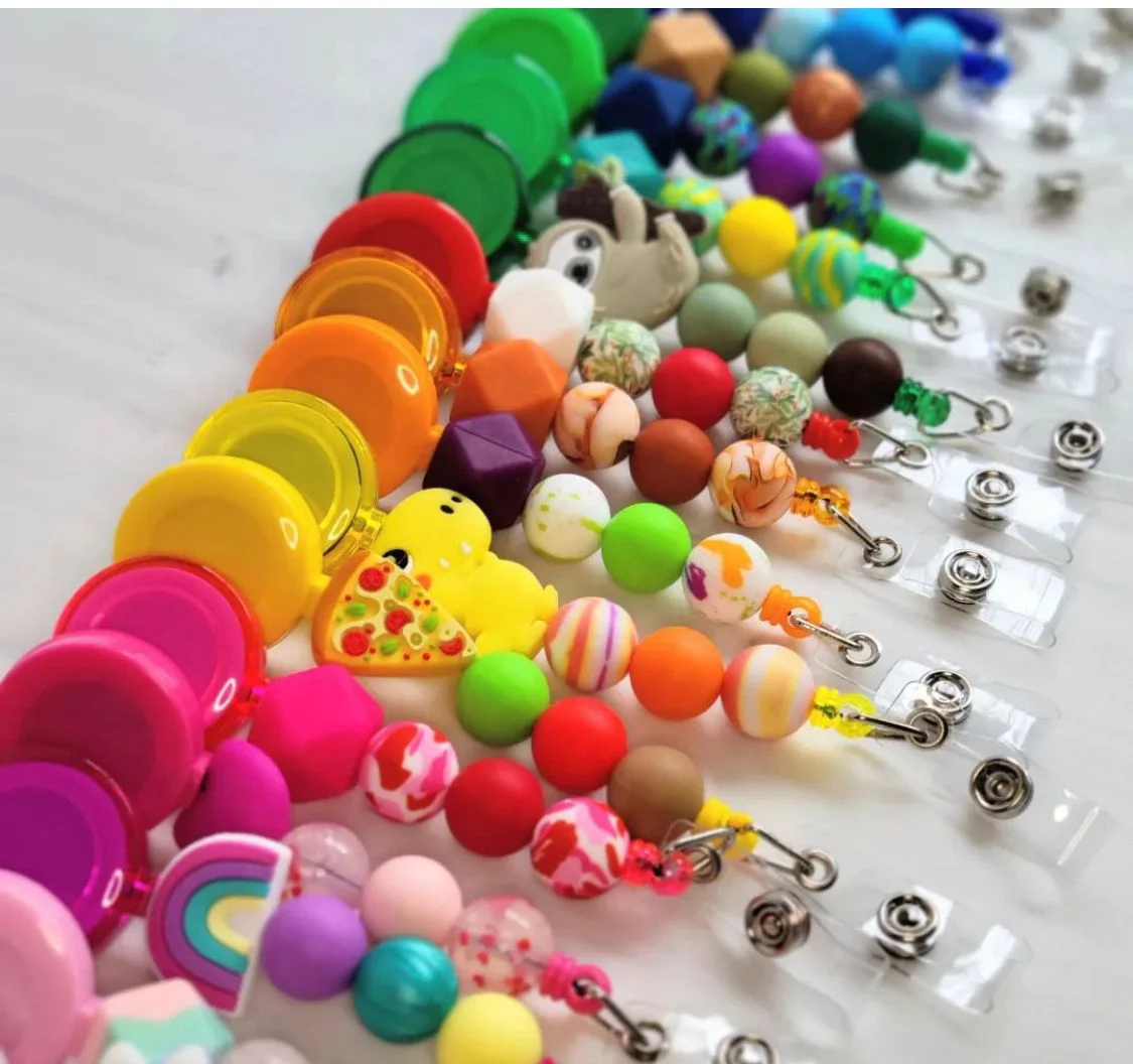 Best Selling Food Grade DIY Pacific Chain Beaded Pen Accessory Peach Love Charms Focal Beads Pen