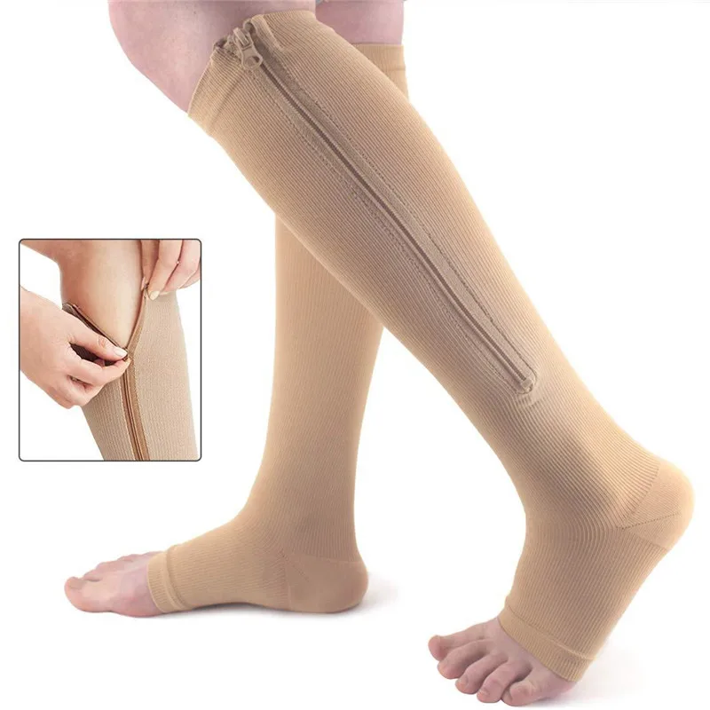 Drop Shipping Copper Compression Sock Stockings Zipper Sock with Open Toe Medical Breathable Compression Medias Socks