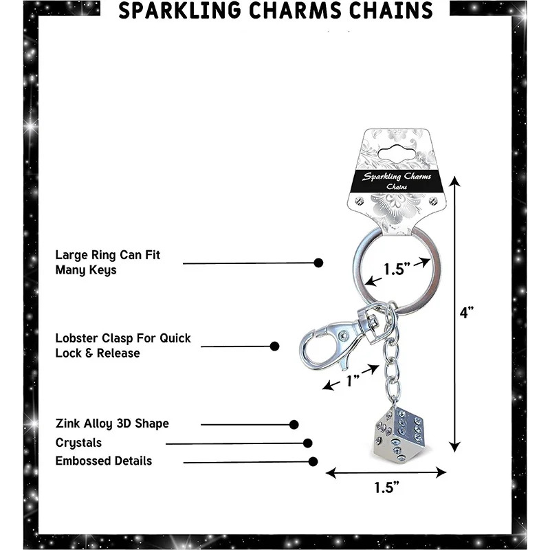 Rhinestones Fashionable Stylish Metal Alloy Durable Key Ring Bling Crystal Accessory With Clasp For Key Chain
