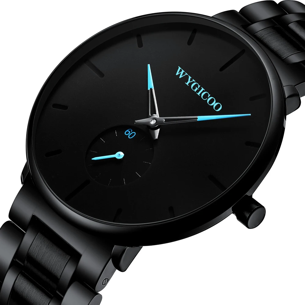 WYGICOO OEM Metal Montre Analogique Reloj Relojes Analogicos Customized Quartz Analog Watch For Men Black