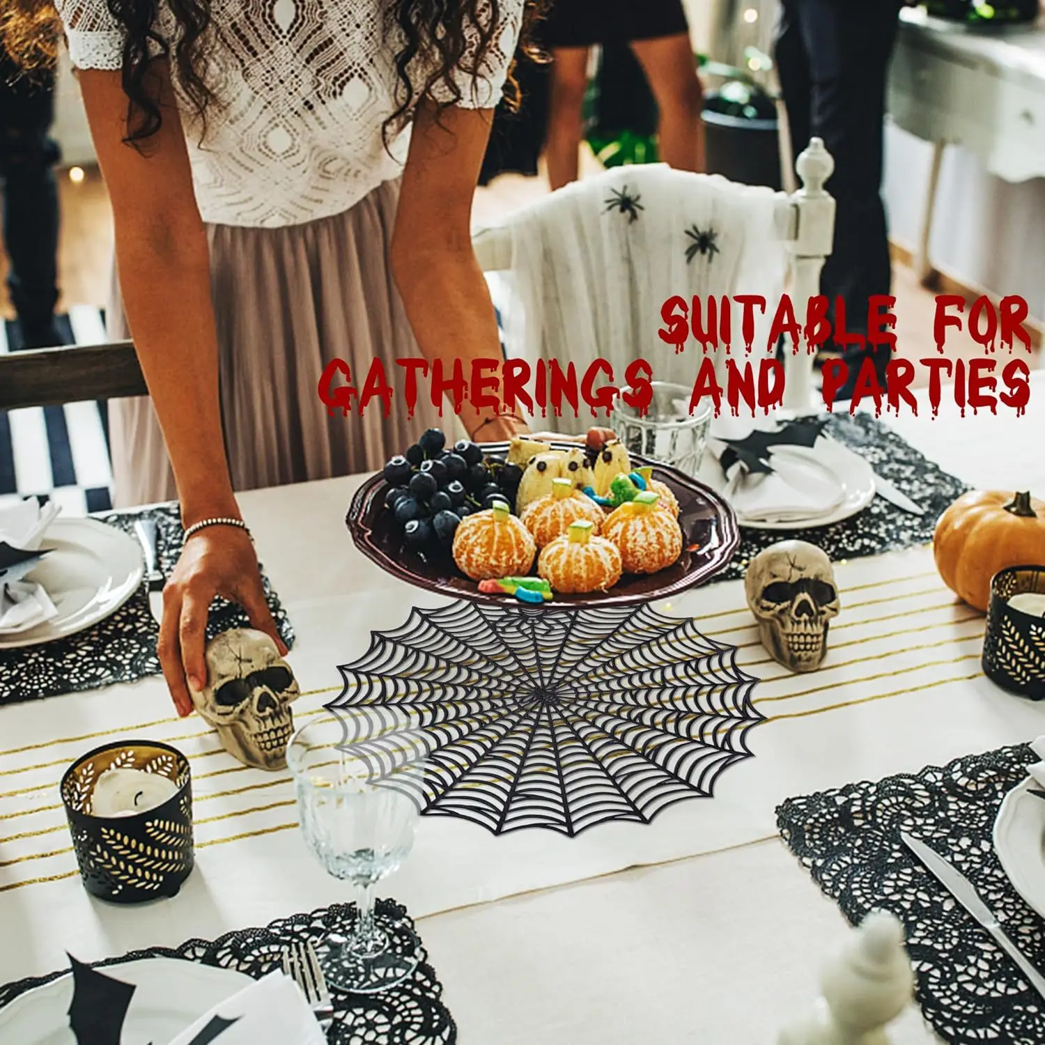 Factory Fast Ship Halloween Spider Web Round Shape PVC Placemat Halloween Table Decoration Placemats Insulation Mat