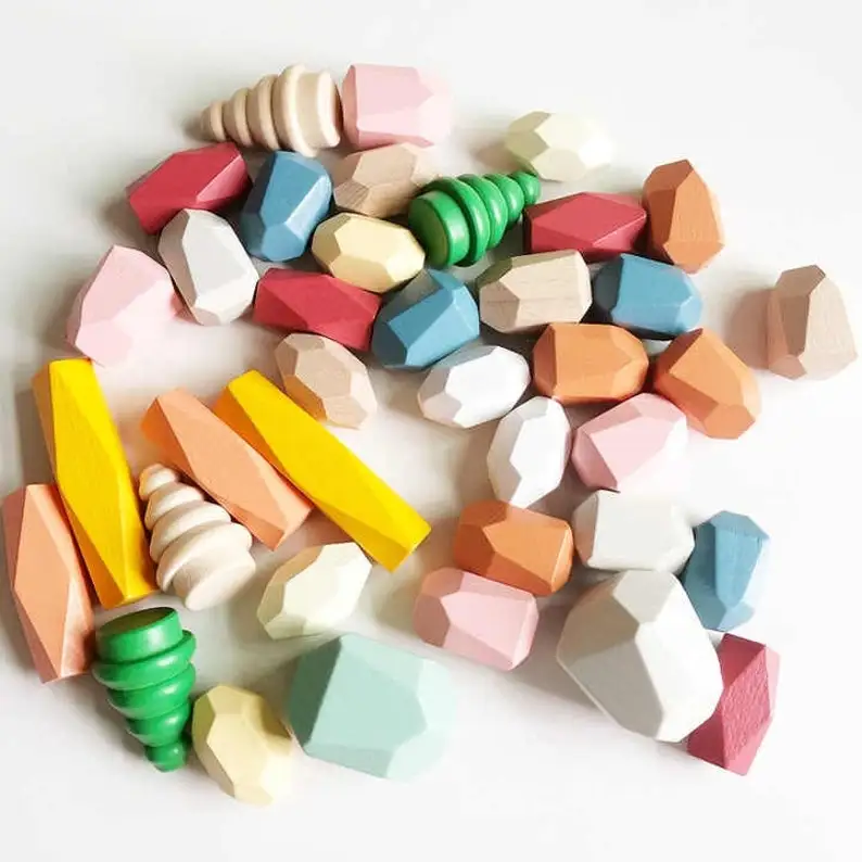 Muzhi Colorful Wooden Building Stones Educational Colorful Wooden Toy Stacking Game Puzzle Toy