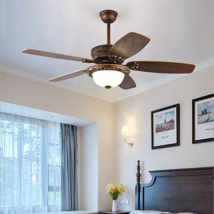 Modern Decorative Dc Motor Wood 5 blades Led Ceiling Fan Control By Wall Switch 42 Inch Led Ceiling Fan Light