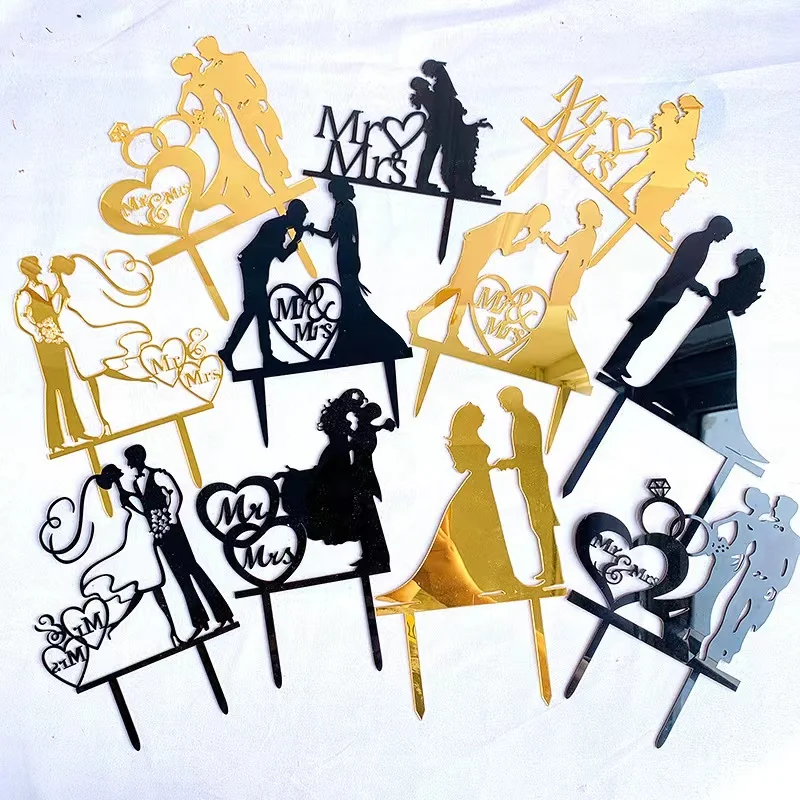 Acrylic Glitter Cake Topper for Decorating Stand Wedding Party Happy Anniversary love Bridge Mr and Mrs Valentine Day