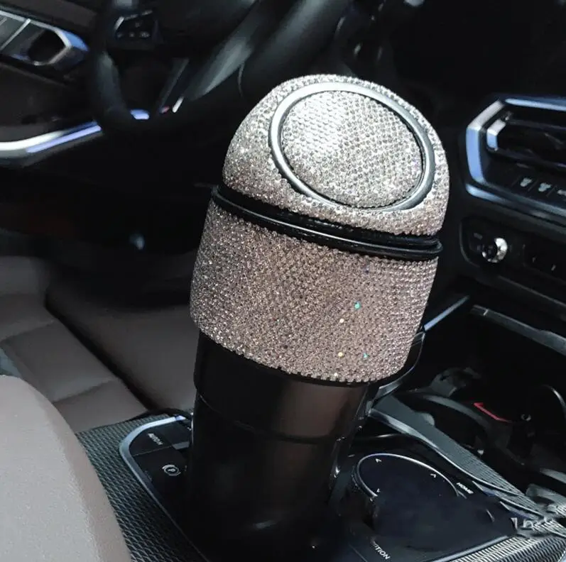 Rhinestone Auto Garbage Can Car Trash Can with Lid Mini Garbage Bin for Automotive Car, Home, Office, Kitchen, Bedroom