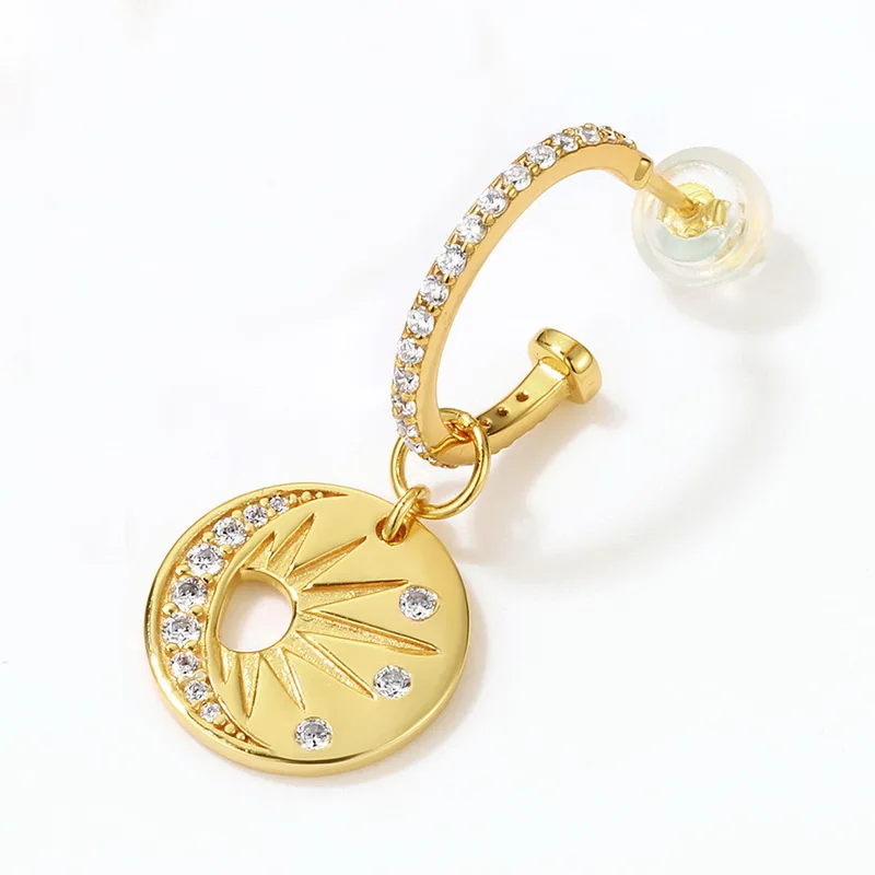 Fashion Charm Sun Star 925 Silver Gold Trendy Hoop Huggie Earrings