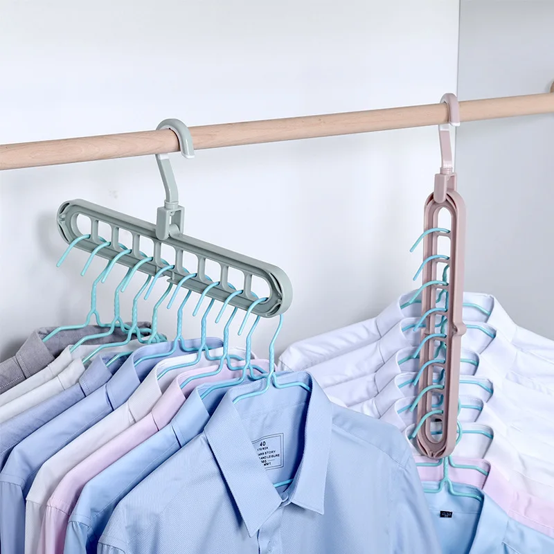 Multifunctional Folding Clothes Hanger Storage Clothes Rack Hanger Household Clothes Hanger Magic 9-Hole Plastic Home Organizer