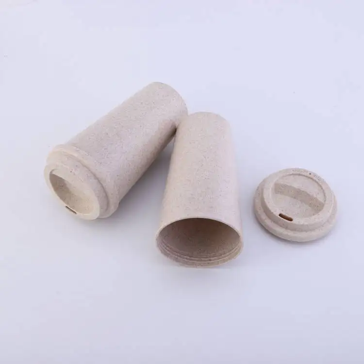 Custom Reusable Travel Mugs Bio Degradable  Wheat Straw Rice Husk Fiber Single Wall Coffee Cup