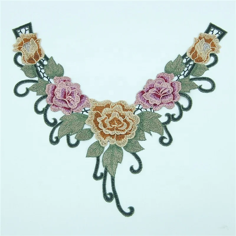 
wholesale high quality crochet white beaded embroidery neck lace collar laces applique 