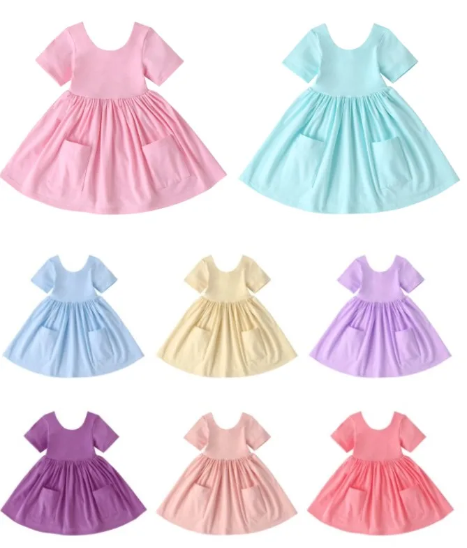 Custom Clothing Summer Elastic Cotton Twirly Skater Dress Outfit Casual Wear Twirl Dresses For Girls