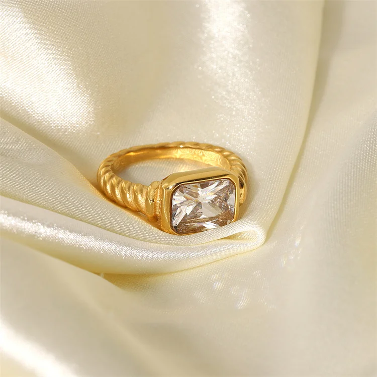 Ring Stainless Zircon White Cubic Zircon Rings 18k Gold Plated Stainless Steel Zircon Ring