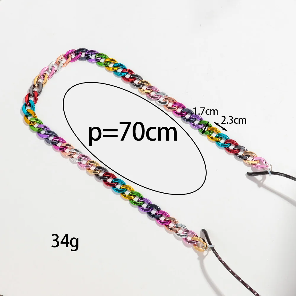 High Quality 2024 Shiny Hip Hop Metal Color Plated Chain 70cm Sunglasses Chain Acrylic Eyewear Accessories
