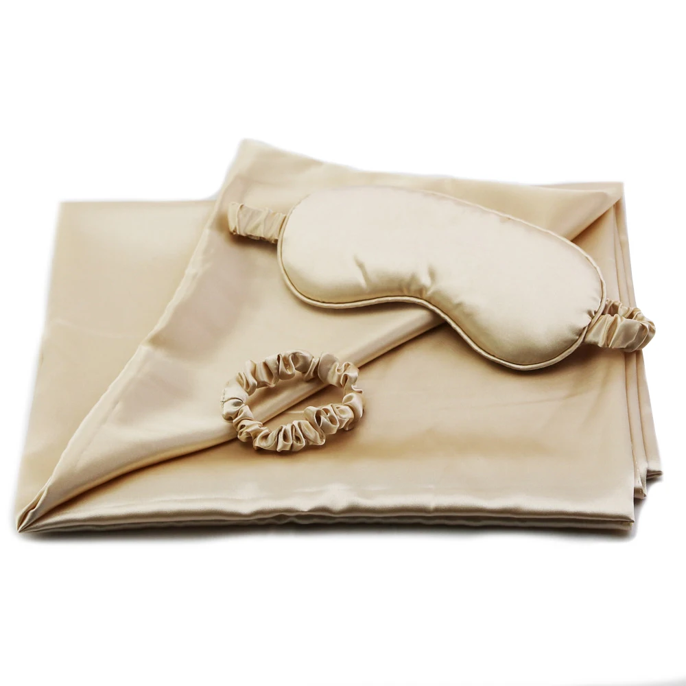 Solid Color  Silk  Satin Sleeping Eye Patch   And Pillowcase Hair Ring Three-pieces