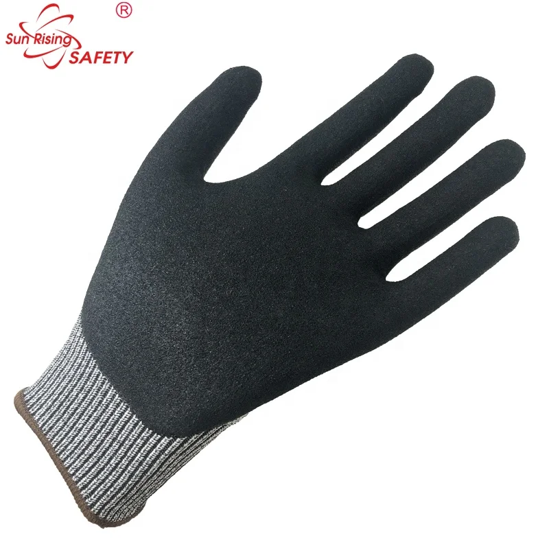 SRsafety Hand Protection ANSI A3 cut proof gloves level C sandy nitrile coated custom work gloves industrial gloves