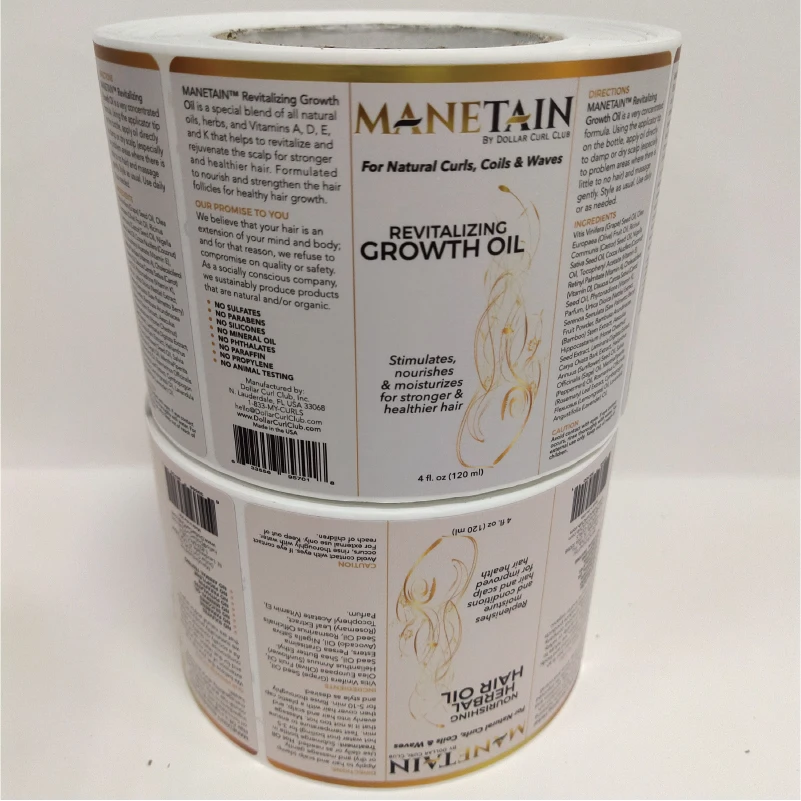 Custom high quality  Printed Cosmetic Bottle Adhesive gold stamping  Label Make Up Product Sticker Roll