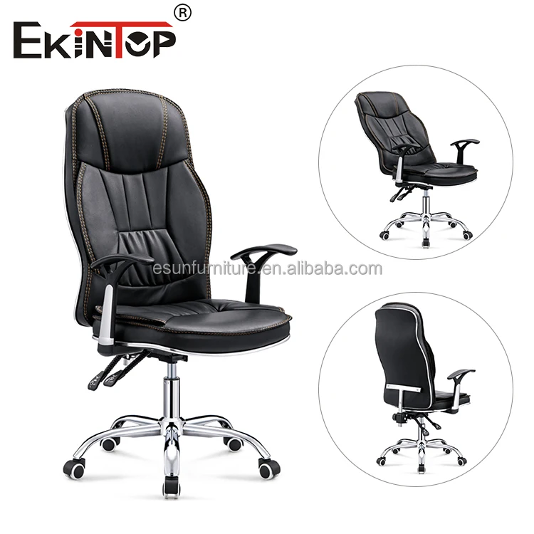 Ekintop Manufacture Manager Executive Ripple Black Leather Office Chair Classic Swivel Ergonomic Office Chair with Footrest