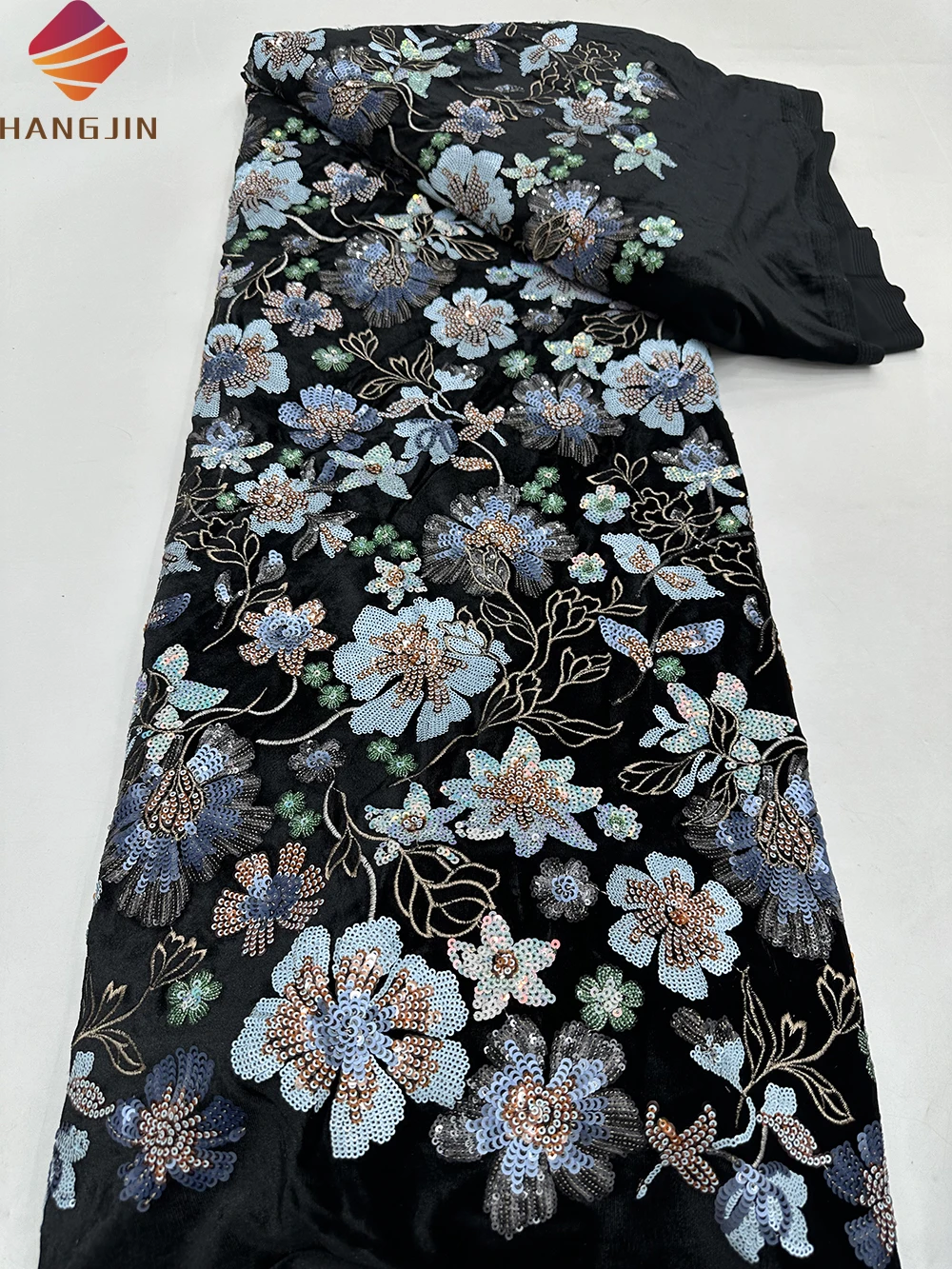 High Quality Embroidered Lace African Black Velvet Lace Fabric With Sequins Luxury Nigerian Velvet Lace For Party Dresses