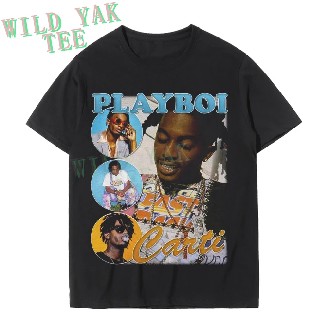 
Awesome T Shirts For Guys O-Neck Short Sleeve Regular Mens Top Quality Men Playboi Carti Hip-Hop Black Tee Shirt 