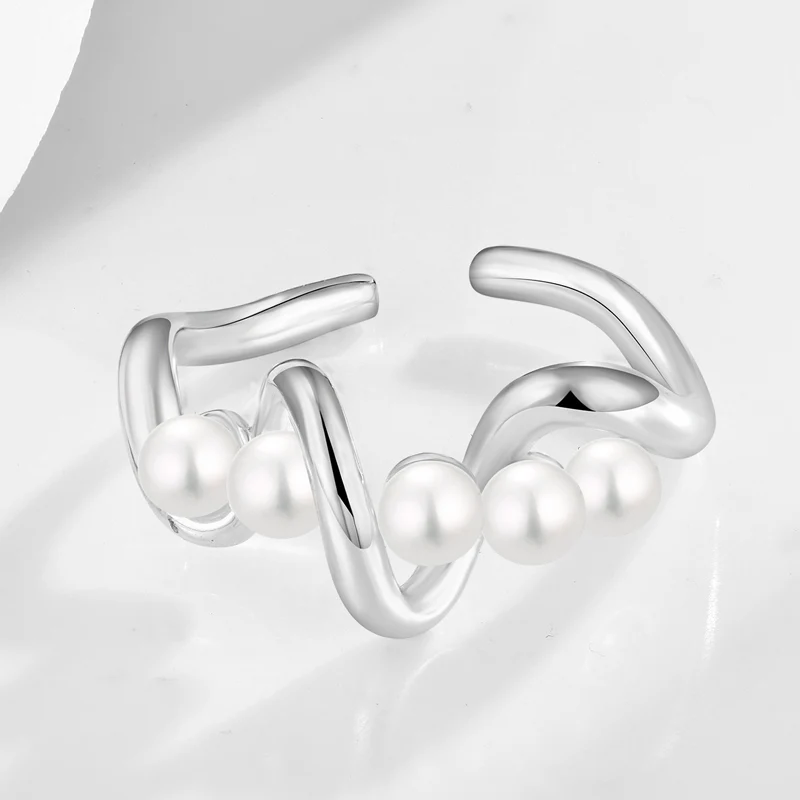 fine jewelry fashion rhodium plated jewelry pearl original 925 silver Adjustable Open Ring Jewelry for Women rings for girls