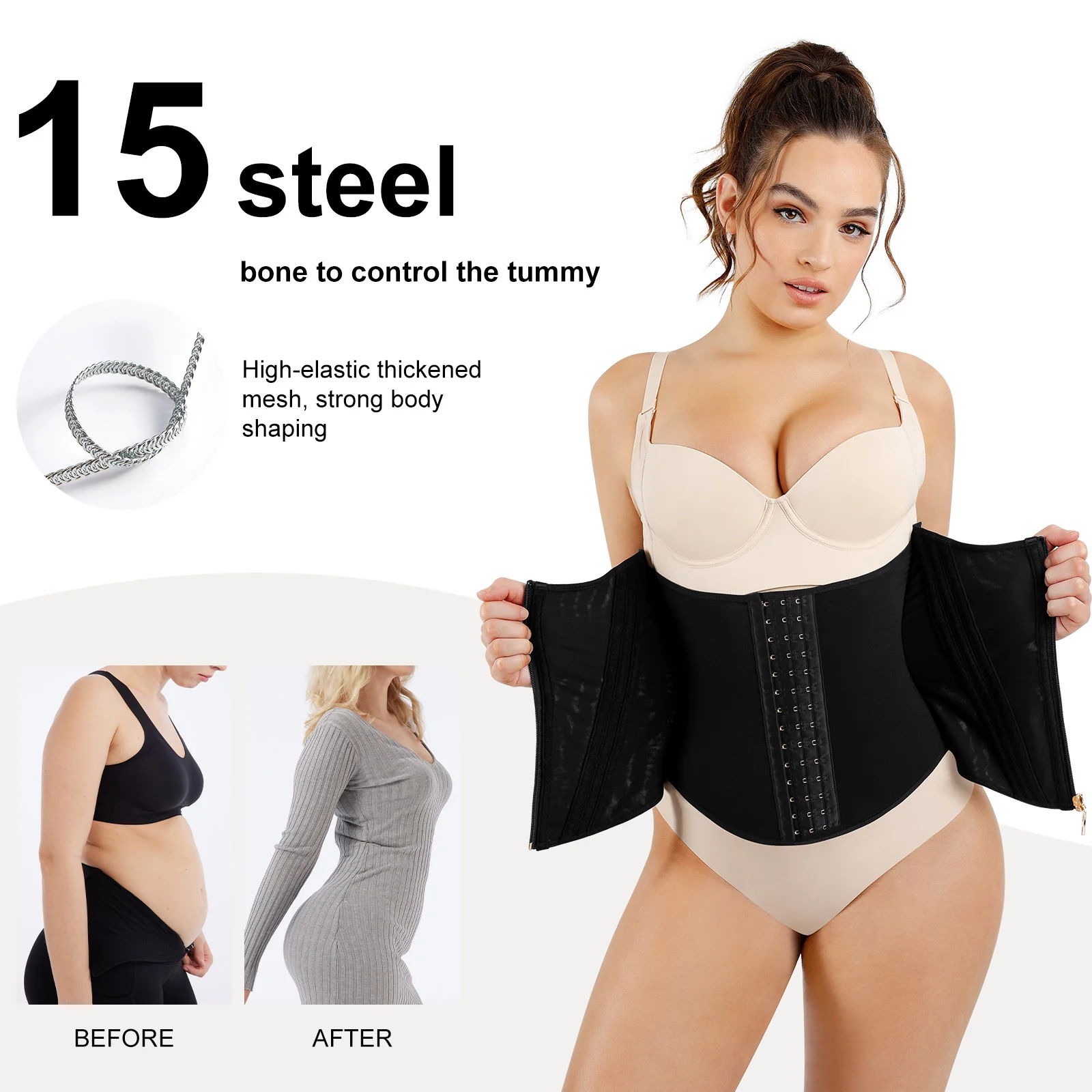 Custom Personal Logo Women High Compression 5 Built-In Steel Bone Tummy Control Waist Trainer Corset Shaper Body Shaper