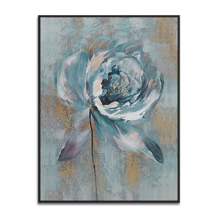 Artistic Blue Hand Painted Restaurant Home Decorationcanvas Acrylic Abstract Art Works Flowers Oil Paintings Modern Wall Art
