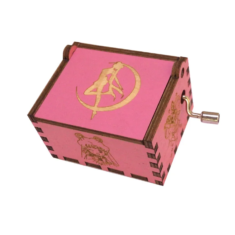 Anime Sailor Moon Music Box Wooden Engraved Inspirational Quotes Hand Crank For Birthday Musical Box