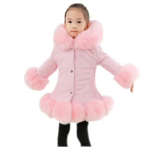 
Girls Kids Padded Quilted Winter Coat Jacket Puffer Fur Hooded Long Parka Coats 