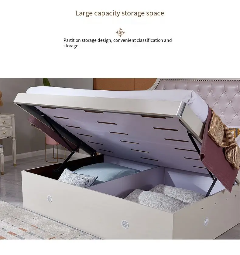 801707 Quanu american style master bedroom modern design luxury tufted leather Storage bed 1.8 m double super king size bed