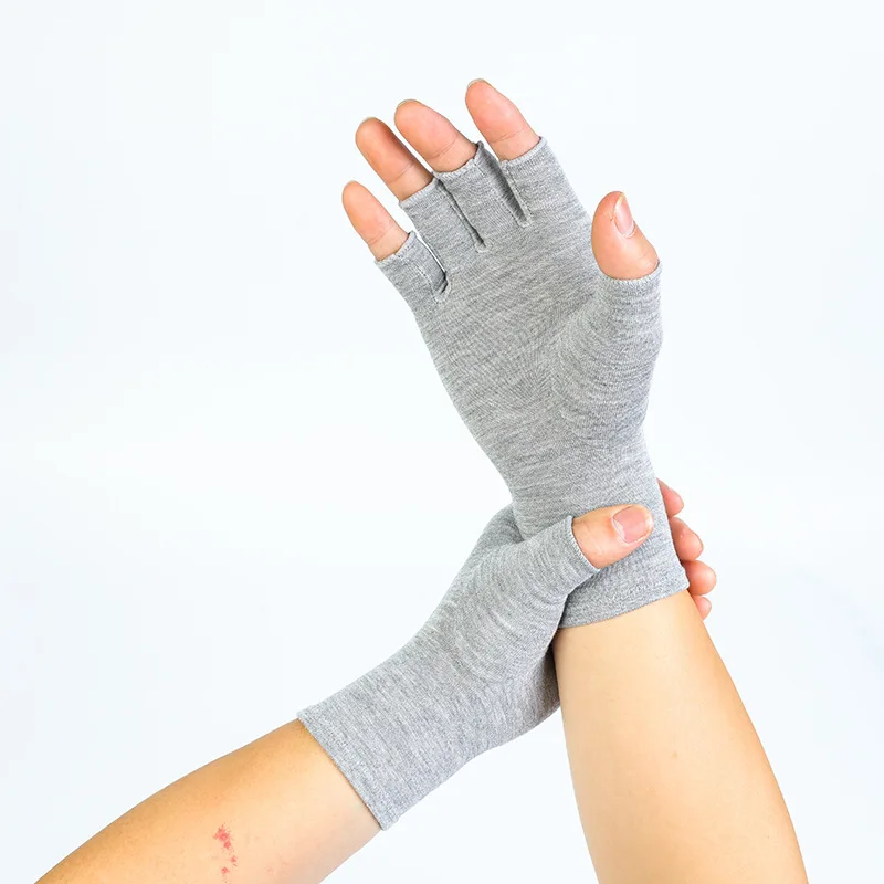 Custom Grey no finger less spandex anti Arthritis Compression arthrites therapy gloves for Ladies relieve pain