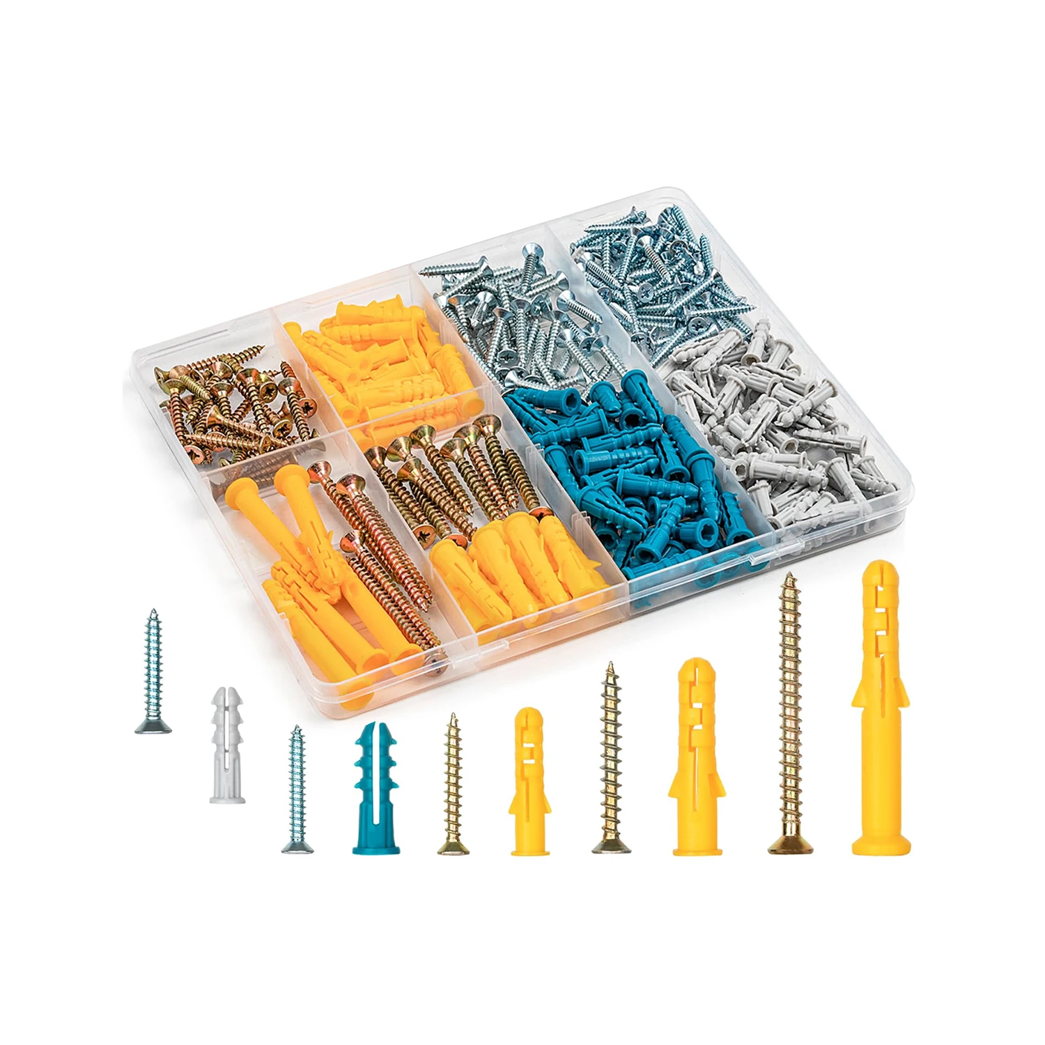 Assortment Kit Galvanized Flat Head Plug Bolts Wall Anchors Dry Wall Chipboard Wood Timber self tapping Drywall Screws
