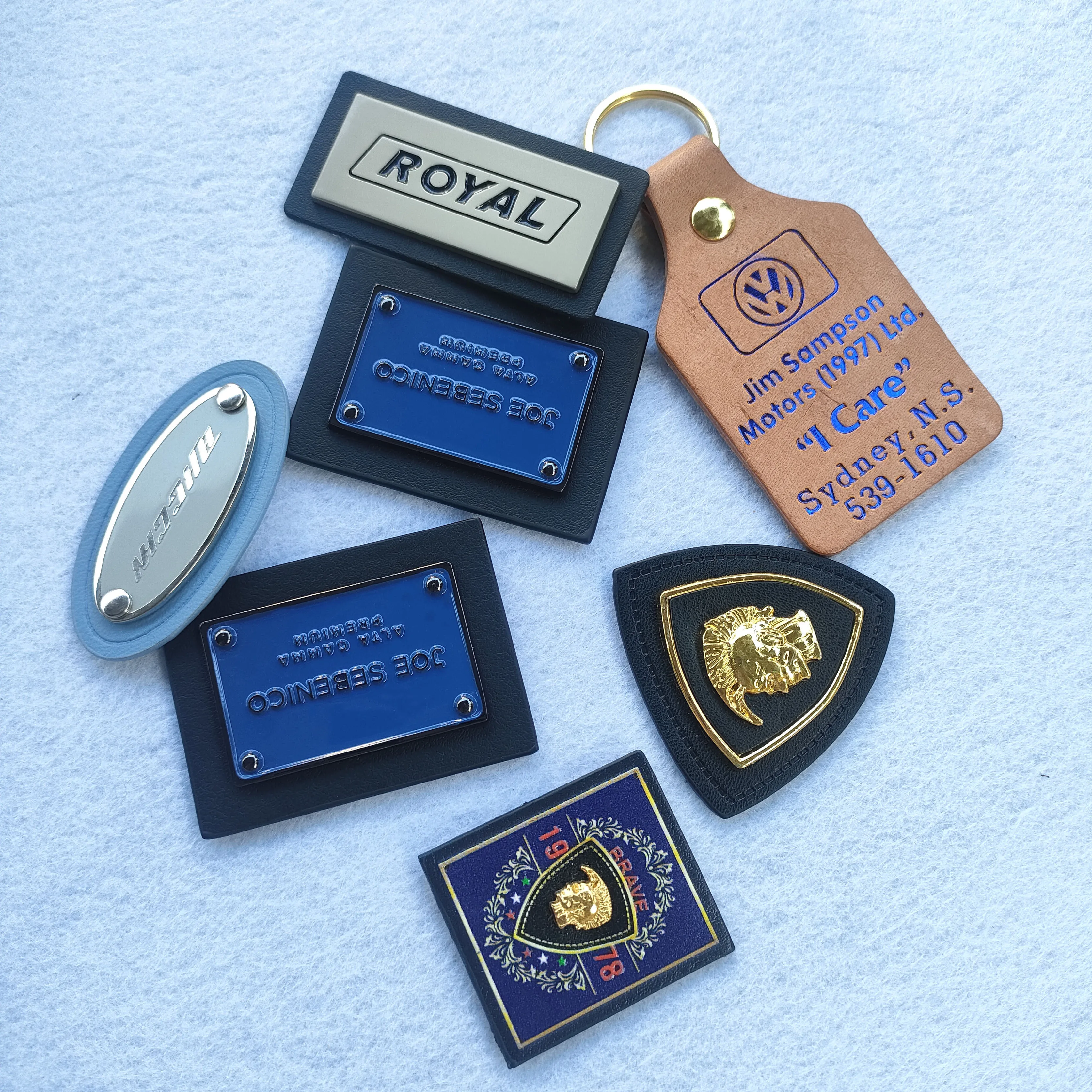 Custom jeans clothing PU label with metal leather label