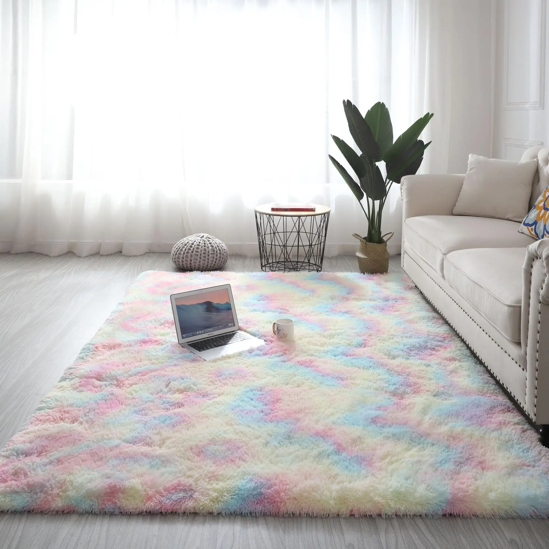 Wholesale Factory Supply Luxury Modern Tie Dye Faux Fur Fluffy Shaggy Carpets and Area Rugs Living Room Bedroom Tapete