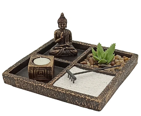 Home Decor Desktops Buddha Statue Zen Garden Mini Kit Meditation Fairy Zen Garden Rakes With Sand/Stone