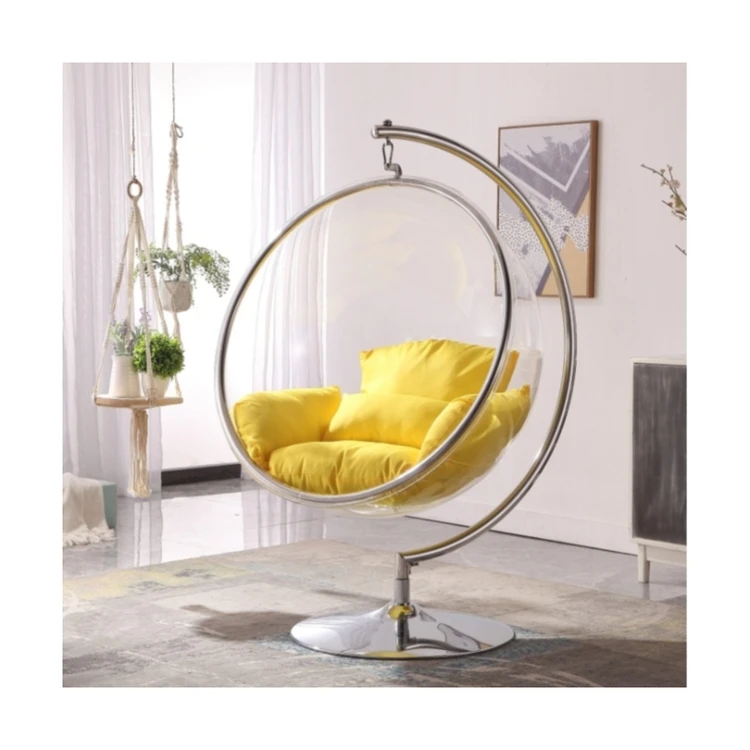 Transparent round clear acrylic hanging swing bubble chair with stand for outdoor
