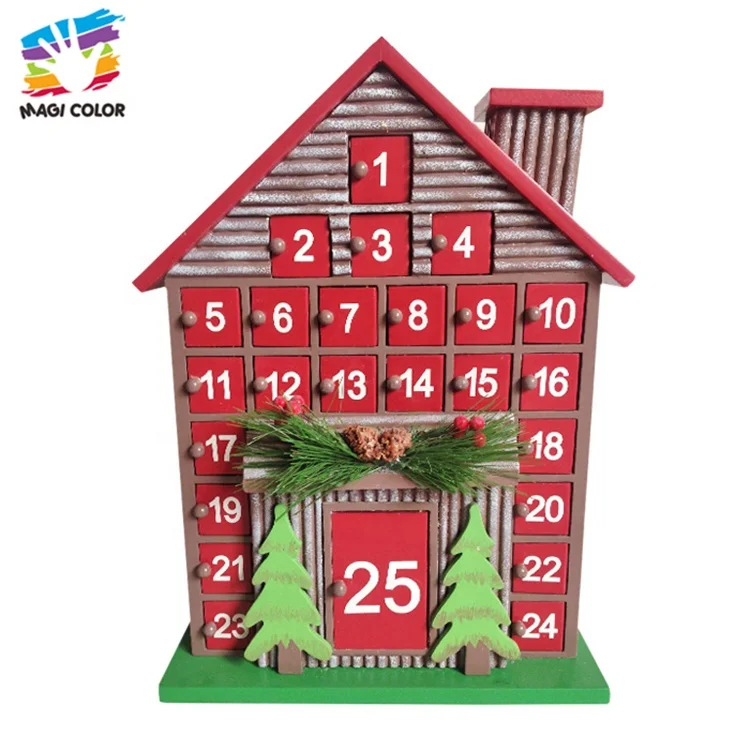 Hot Selling Christmas Sleigh Shaped Wooden Advent Calendar Box For Decor W02A171