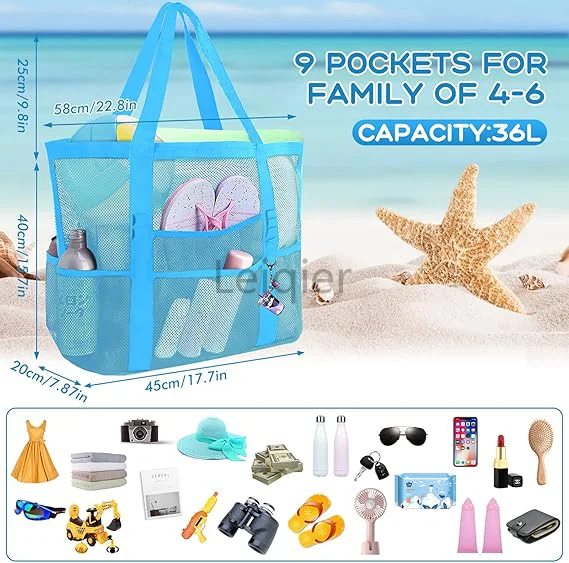 Custom Logo Mesh Beach Bag Waterproof waterproof Tote Bags Swimming Pool Bag Cruise Beach Essentials