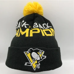 Hot Sale Acrylic Cuff Jacquard Knitted Winter Hat Beanie Hat Embroidered Pom Pom Ball Beanie Cap With Custom Leather Badge Logo