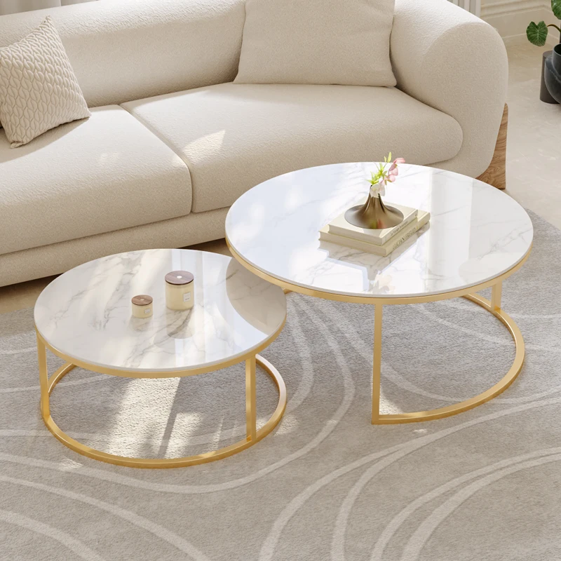 New Italian Low Sofa Mini Side Nesting coffee table Tempered Glass Mirror Coffee Table Set Stone top coffee table
