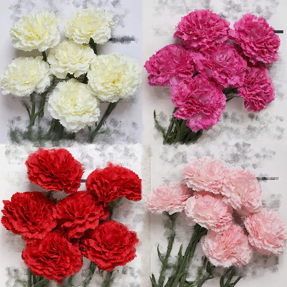 A-433 Artificial Flower Carnations Plant White Carnation Real Touch Latex Carnations Flower