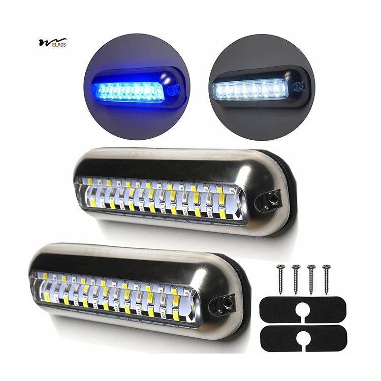 Marine Boat Lights, Dual-Color Underwater Lights, 42LED Blue & White, One Button Control Color Level IP68 Waterproof light