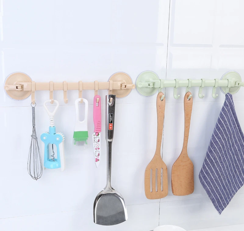Adjustable organizer 6 hooks plastic bathroom corner towel hanger kitchen hook storage suction wall hook strong suction cup