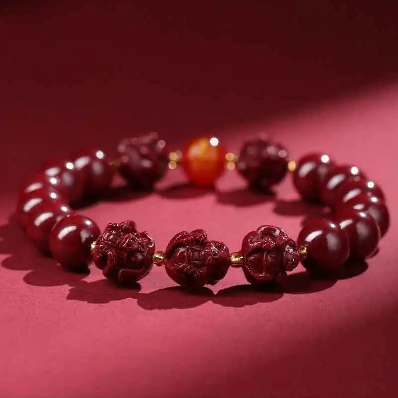 Natural Stone Bead Bracelet Man Buddha 12 Zodiac Signs Fengshui Bless 50% High Content Purple Gold Cinnabar Bracelets For Woman