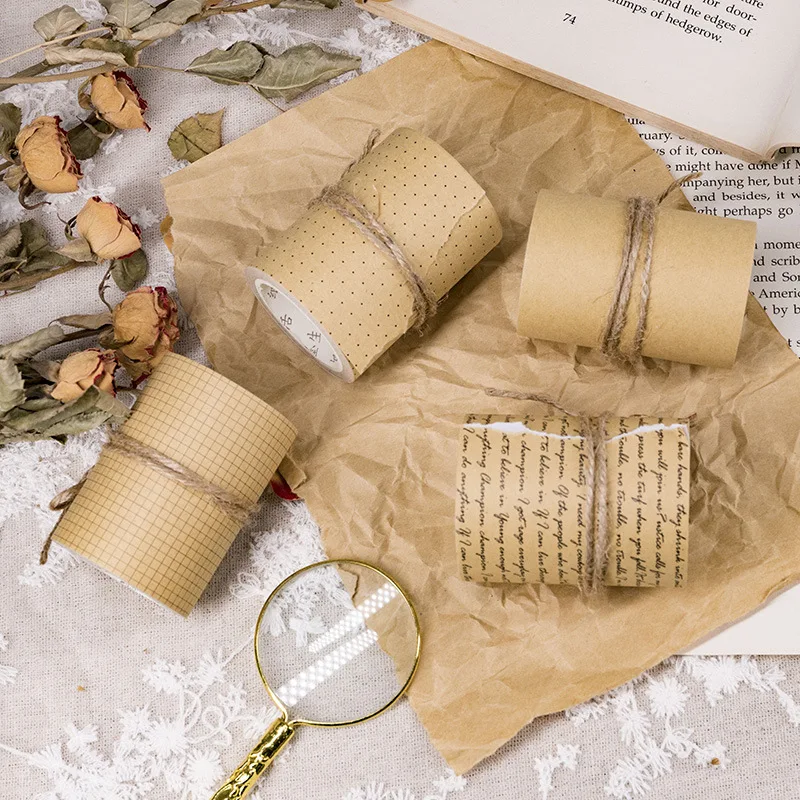  Изготовленный На Заказ упаковочная клейкая лента washi рулона в винтажном стиле из воловьей кожи с узором крафт для коробки