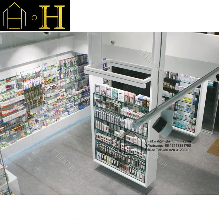 Customized Retail Pharmacy Shelves Rack Drugstore Display Shelf Shop Counter Design For Medical Store