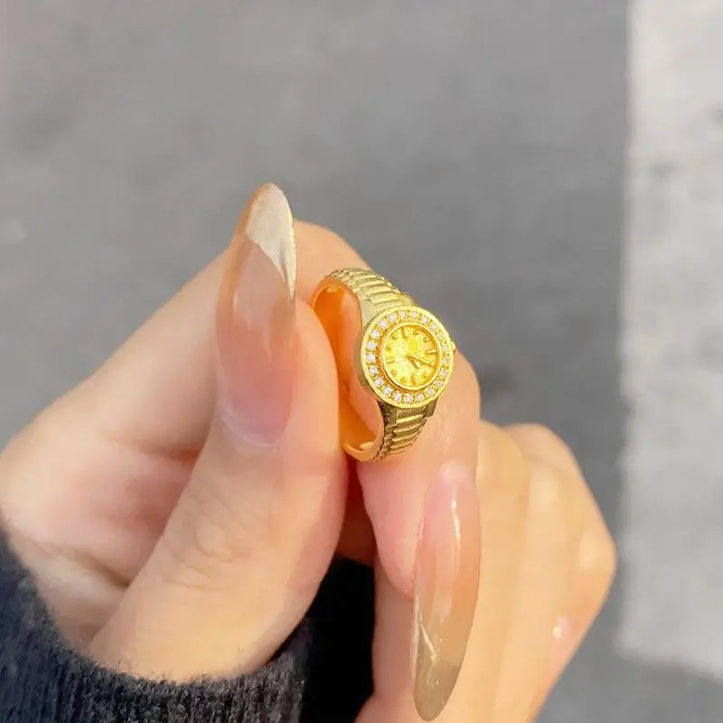 2023 Fashion Wholesale Women Accessories 925 Sterling Silver Ring Clock Watch Trendy Gold Watch Engagement Ring