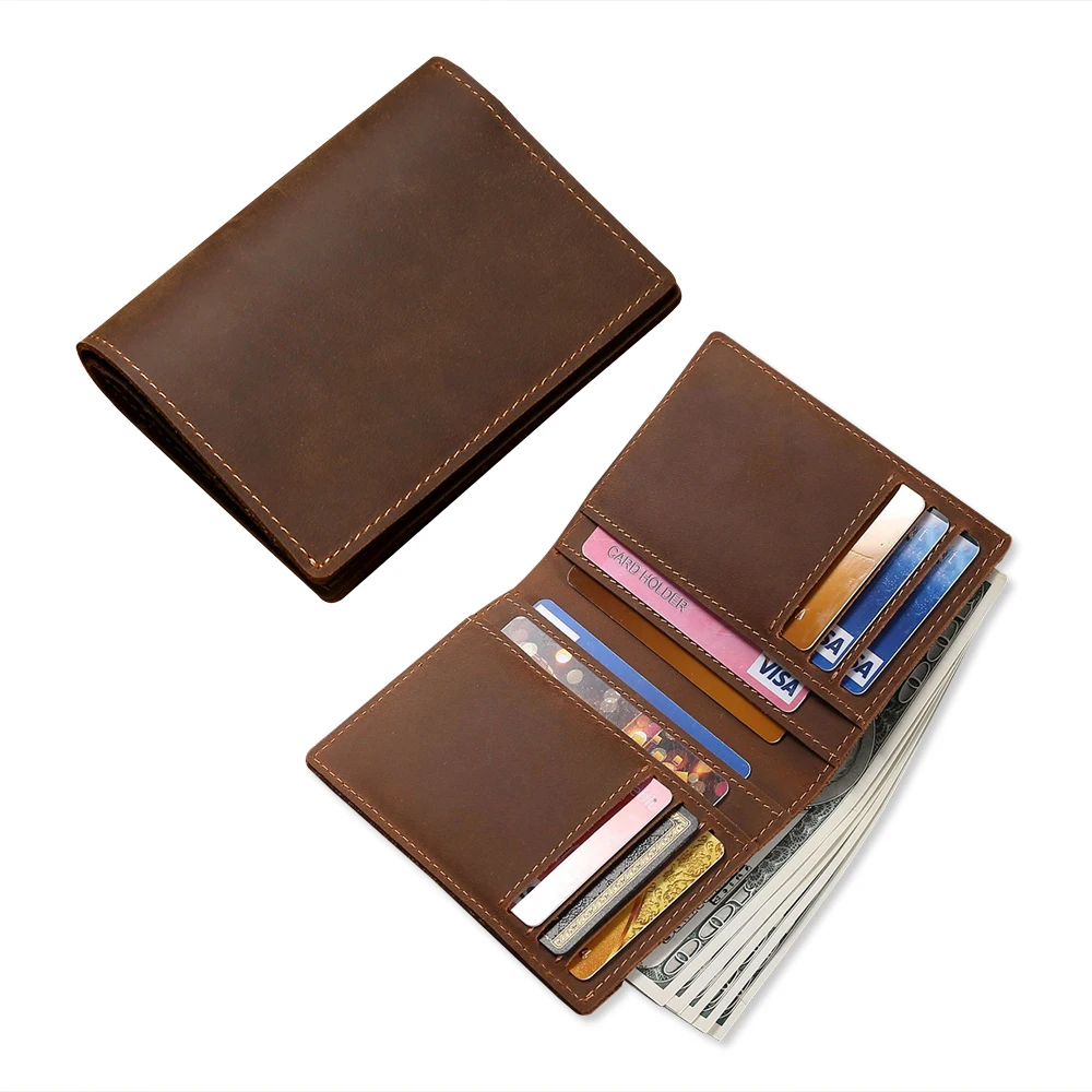 Бумажники из натуральной кожи для мужчин винтажный тонкий складной мужской кошелек ручной работы с блокировкой RFID
